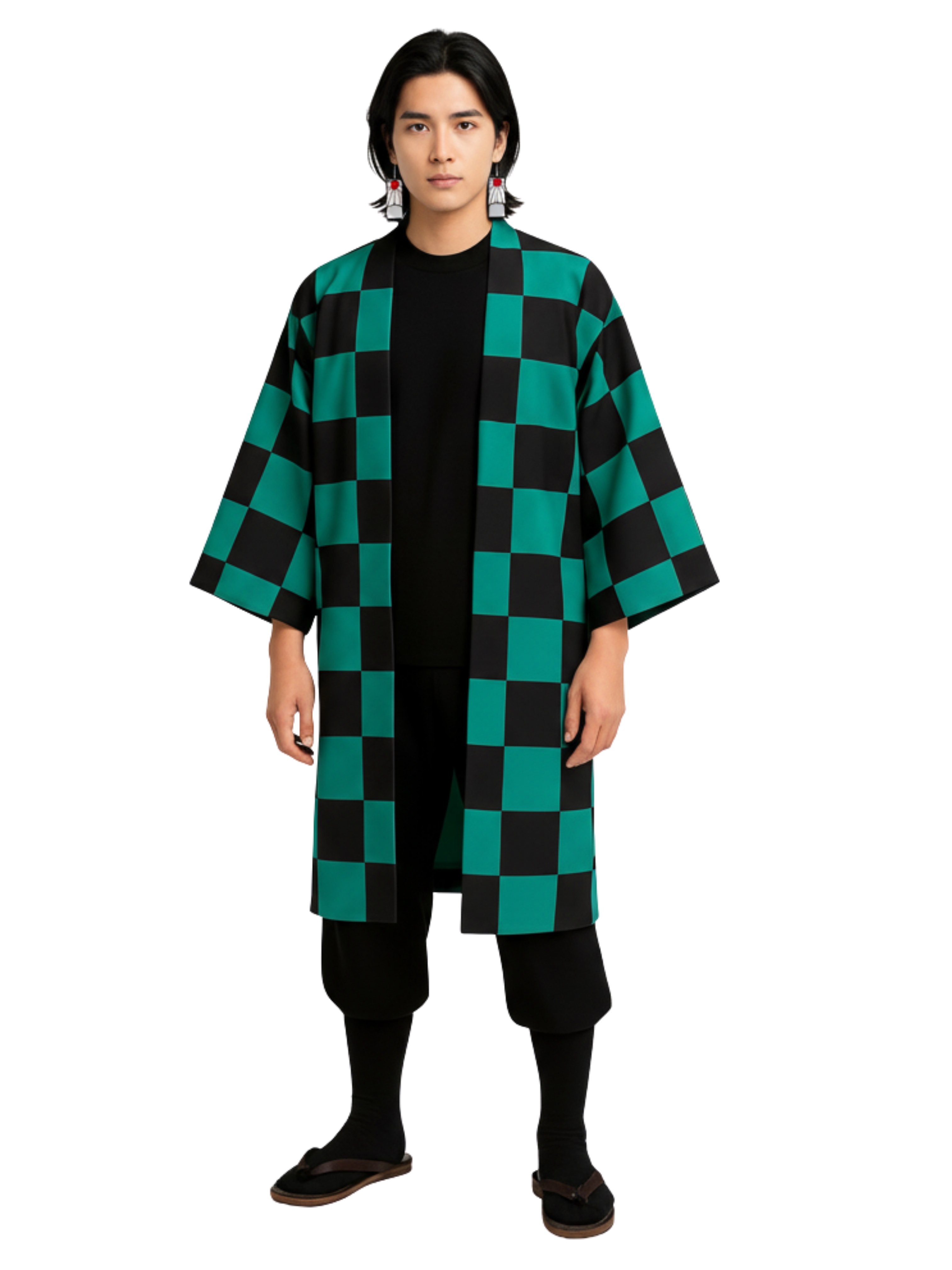 Tanjiro Kamado Kimono with Earrings for Cosplay | Demon-Inspired Costume for Anime Fans  with Premium Gift Box