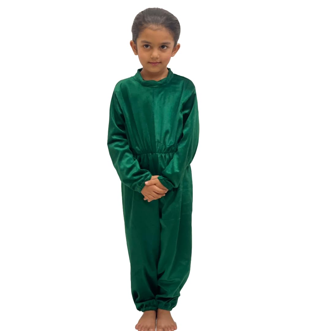 Premium Velvet Green Plant Jumpsuit for Kids – Fancy Dress Costume for School Events & Stage Shows