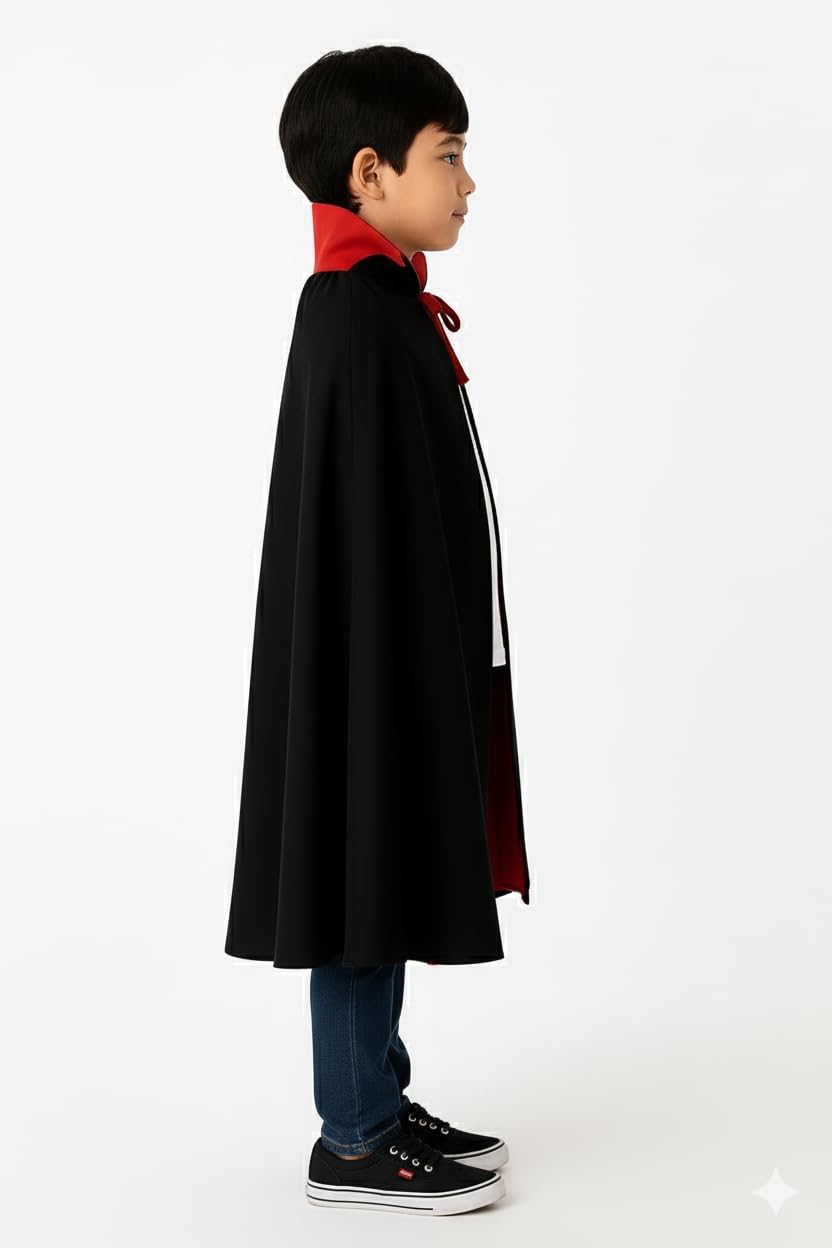 Reversible Halloween Vampire Cape for Kids | 2-in-1 Red & Black Dracula Cloak for Boys & Girls