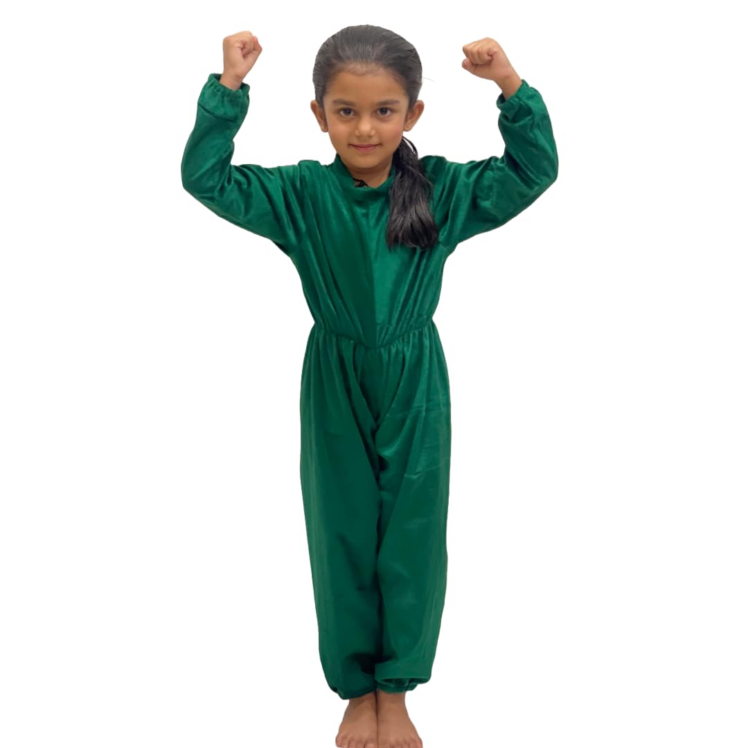 Premium Velvet Green Plant Jumpsuit for Kids – Fancy Dress Costume for School Events & Stage Shows