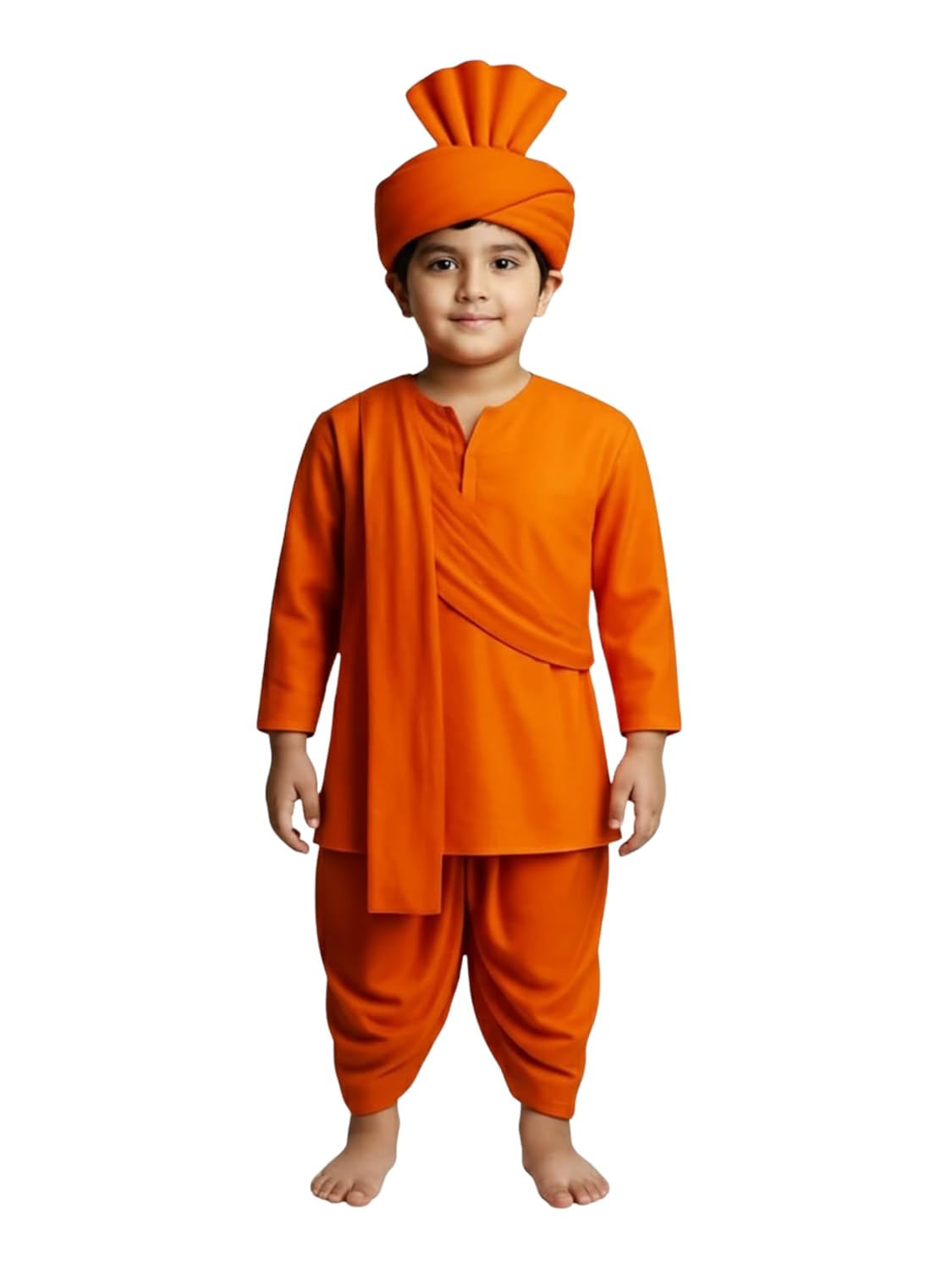Swami Vivekananda Costume for Kids, Orange Kurta Dhoti Dress with Pagdi, Fancy Dress for Annual Functions, School Events, Independence Day & Cultural Programs