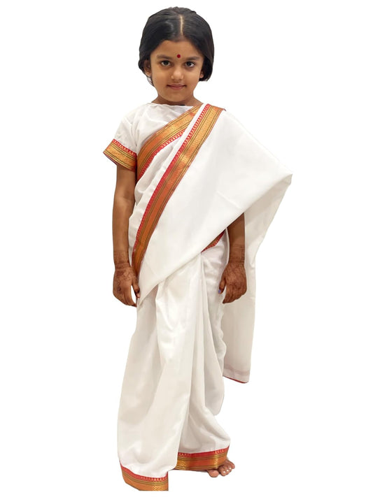 Sarojini Naidu Costume for Girls |White Saree with Border | Freedom Fighter Outfit