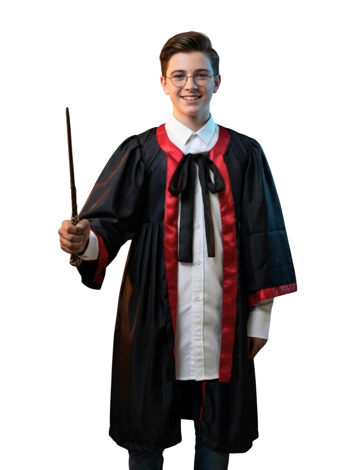Harry Potter Costume Kit for Kids | Wizard Robe with Magic Wand & Round Glasses | Hogwarts Style Fancy Dress for Boys & Girls | Halloween, Cosplay & Theme Party Outfit