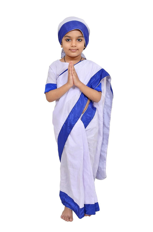 Mother Teresa dress for kids ready mate sari with scarf and silver cross