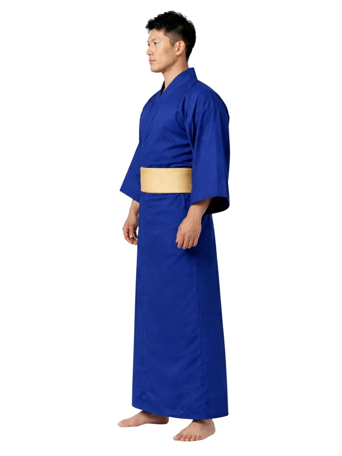 Men’s Japanese Style Kimono Robe Costume with Obi Belt | Full Length Yukata Outfit for Cosplay, Martial Arts, Meditation & Role Play (Royal Blue & Black)