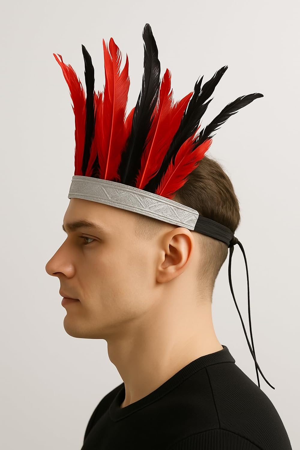 Native Style Feather Headdress, Red and Black feather,Tribal feather headgear Costume Accessory