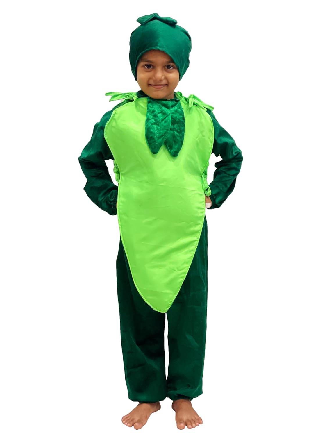 Kids Green Chilli (Hari Mirch) Fancy Dress Costume| bodyshape chilly with green leavy cap