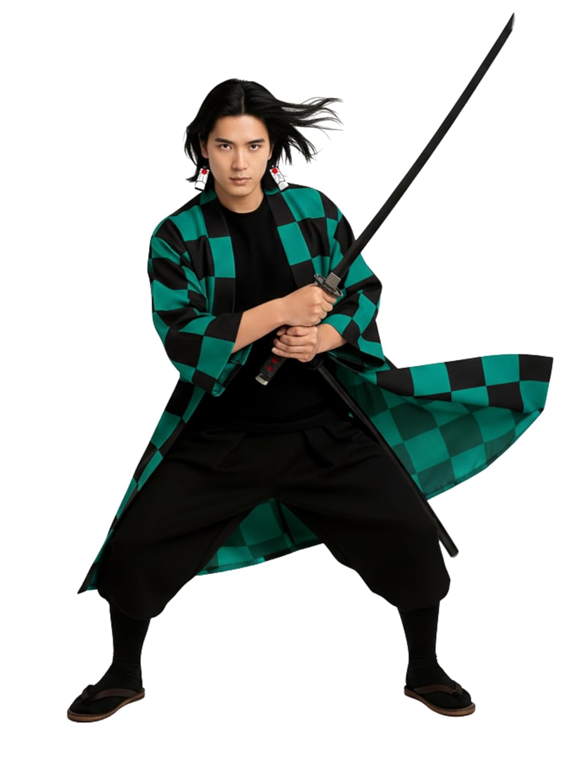 Tanjiro Kamado Kimono with Earrings for Cosplay | Demon-Inspired Costume for Anime Fans  with Premium Gift Box