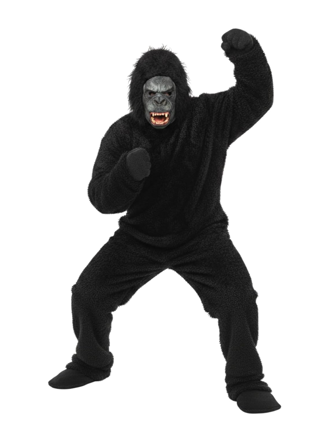 King kong/ Gorilla Costume, Black Furry Full Body Suit with Mask, Hands, Feet for Kids, Adults, Halloween, School Party