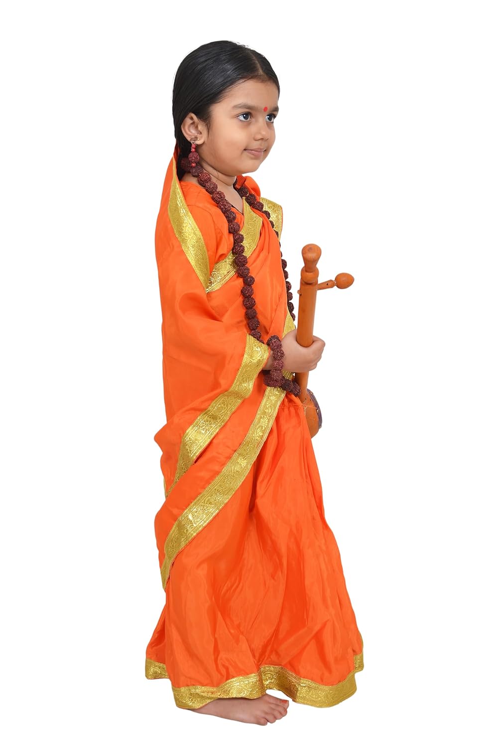 Meera Bai Costume for Kids Readymade Sari & Blouse Set with Rudraksh Jewelry & Sitar