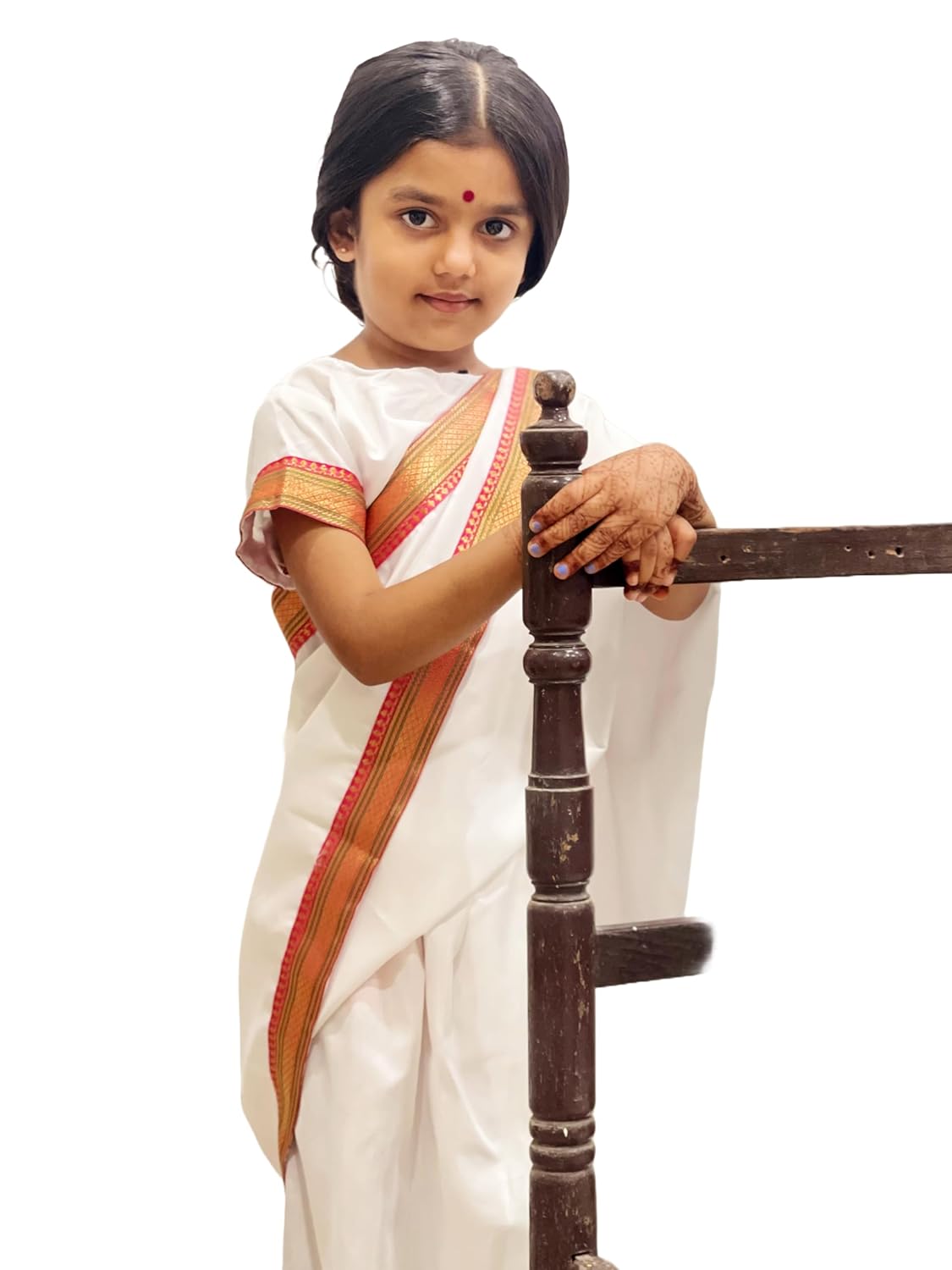 Sarojini Naidu Costume for Girls |White Saree with Border | Freedom Fighter  Outfit