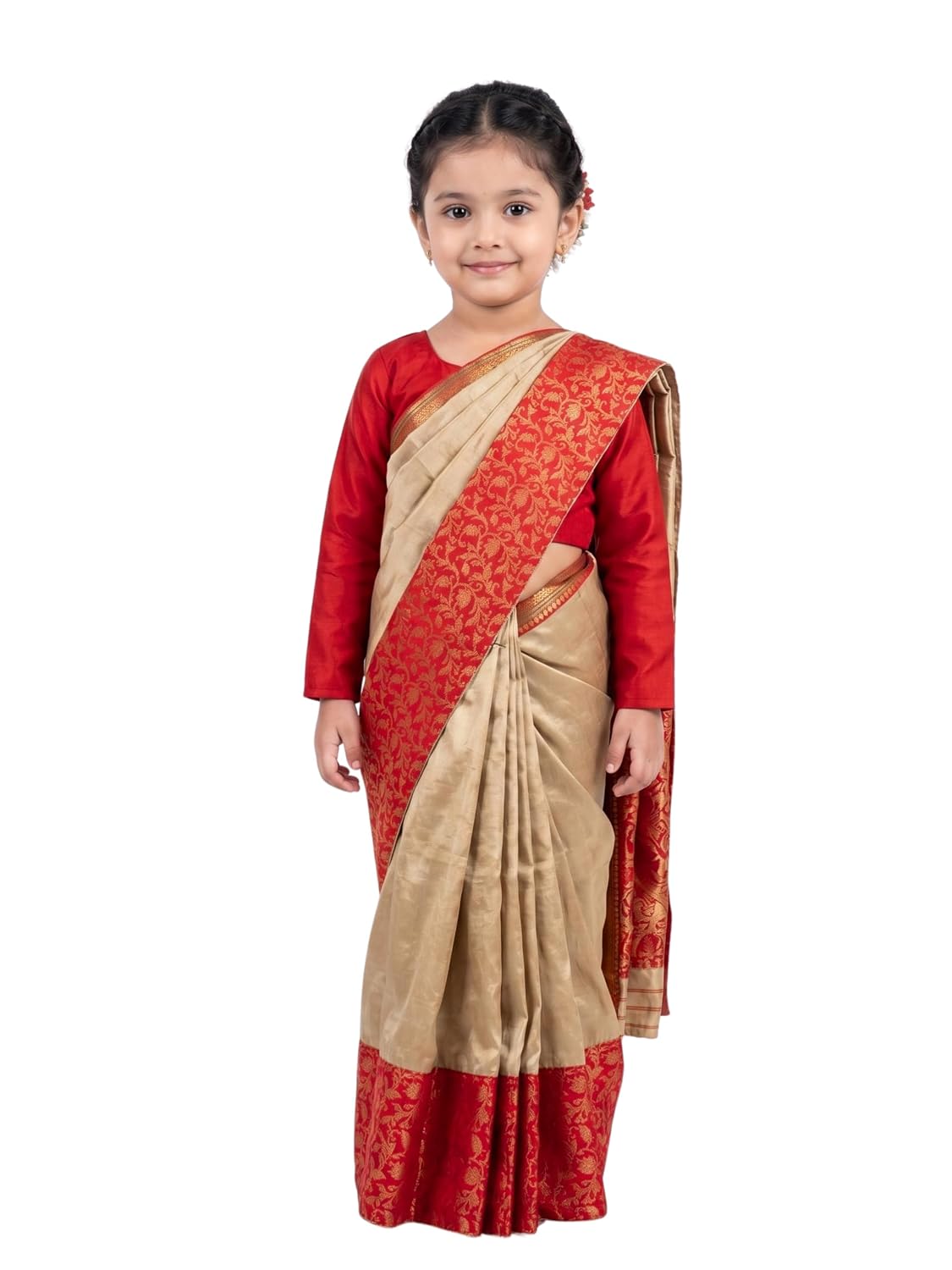 Bihu Girl Readymade Saree Costume for Kids | Assamese Traditional Dress for Girls | Ready-to-Wear Saree with Blouse |Costume for School Function, Cultural Events