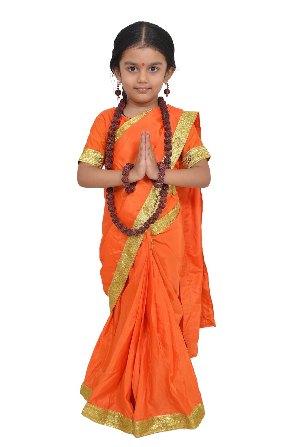 Sita Mata Vanwasi Readymade Saffron Saree with Rudraksh Mala & Accessories