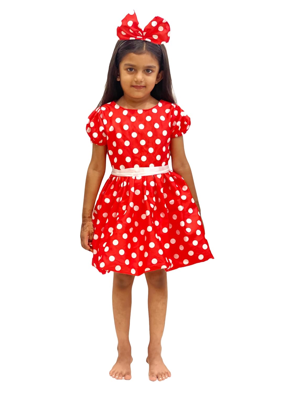 Minnie Mouse Costume Dress for Girls | Red Polka Dot Fancy Dress with Headband