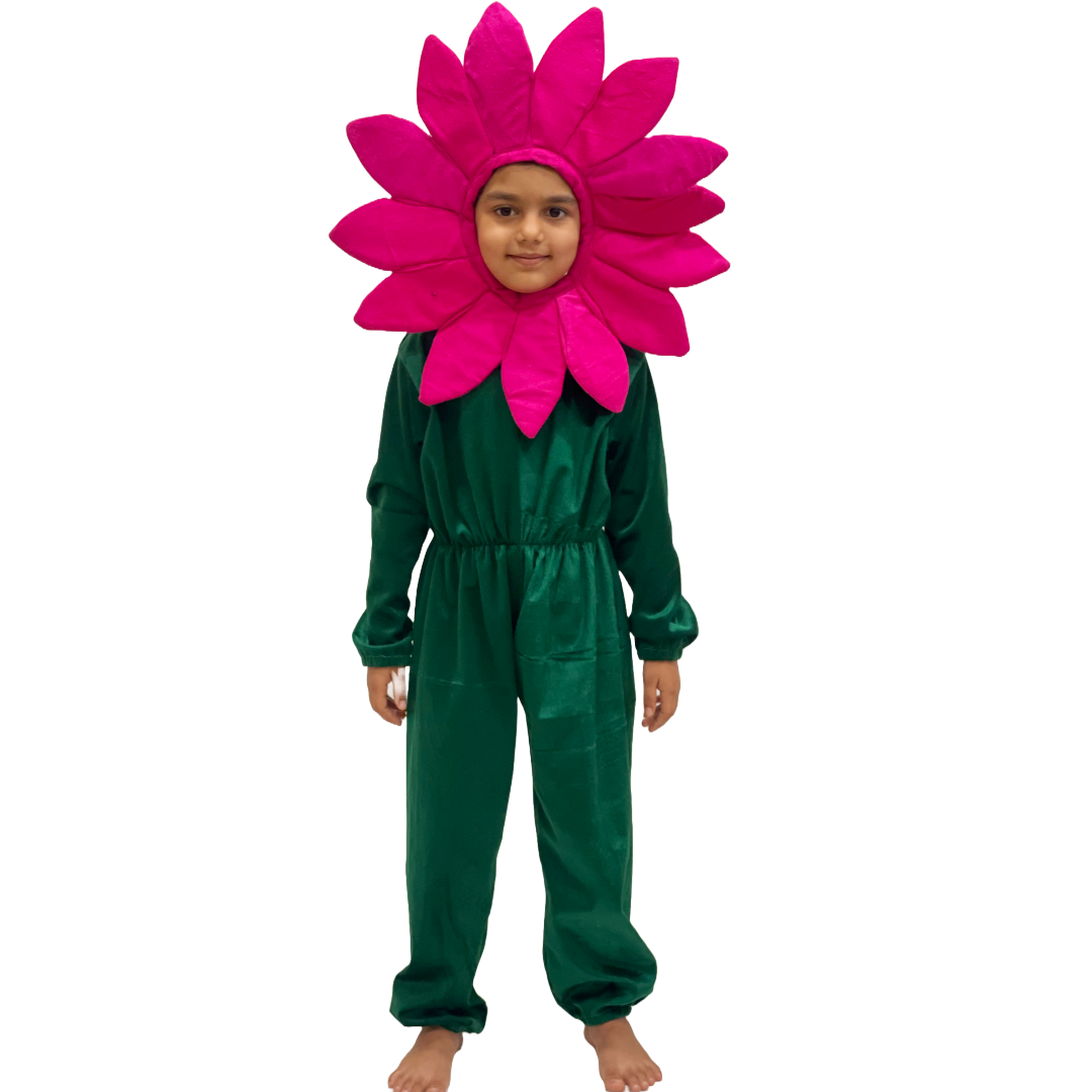 Kids Flower Costume, Premium Velvet Jumpsuit with Floral Headpiece, Available in Pink/Yellow/Red/blue/Purple