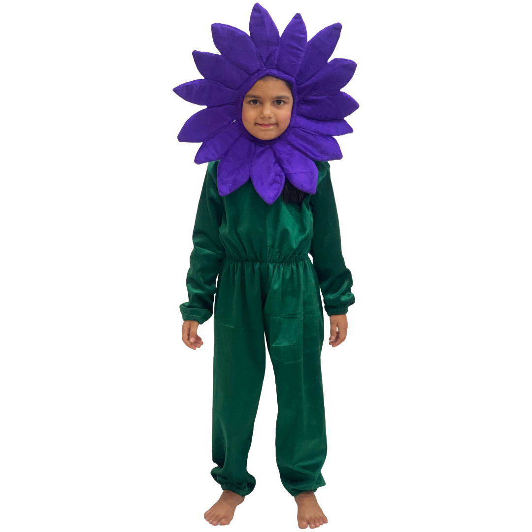 Kids Flower Costume, Premium Velvet Jumpsuit with Floral Headpiece, Available in Pink/Yellow/Red/blue/Purple