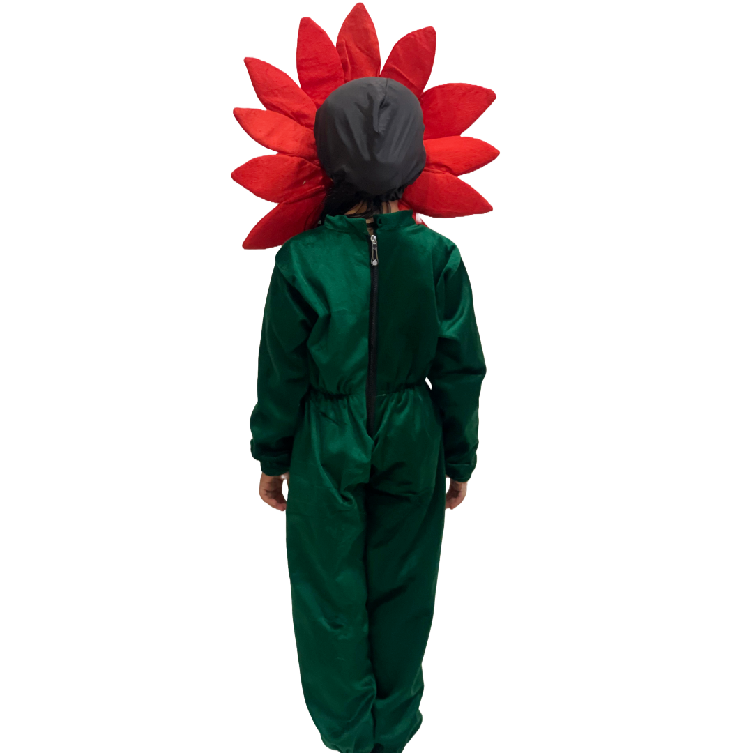 Kids Flower Costume, Premium Velvet Jumpsuit with Floral Headpiece, Available in Pink/Yellow/Red/blue/Purple