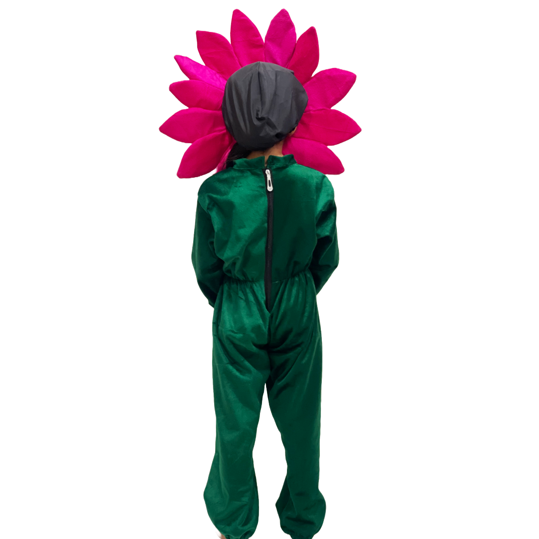 Kids Flower Costume, Premium Velvet Jumpsuit with Floral Headpiece, Available in Pink/Yellow/Red/blue/Purple