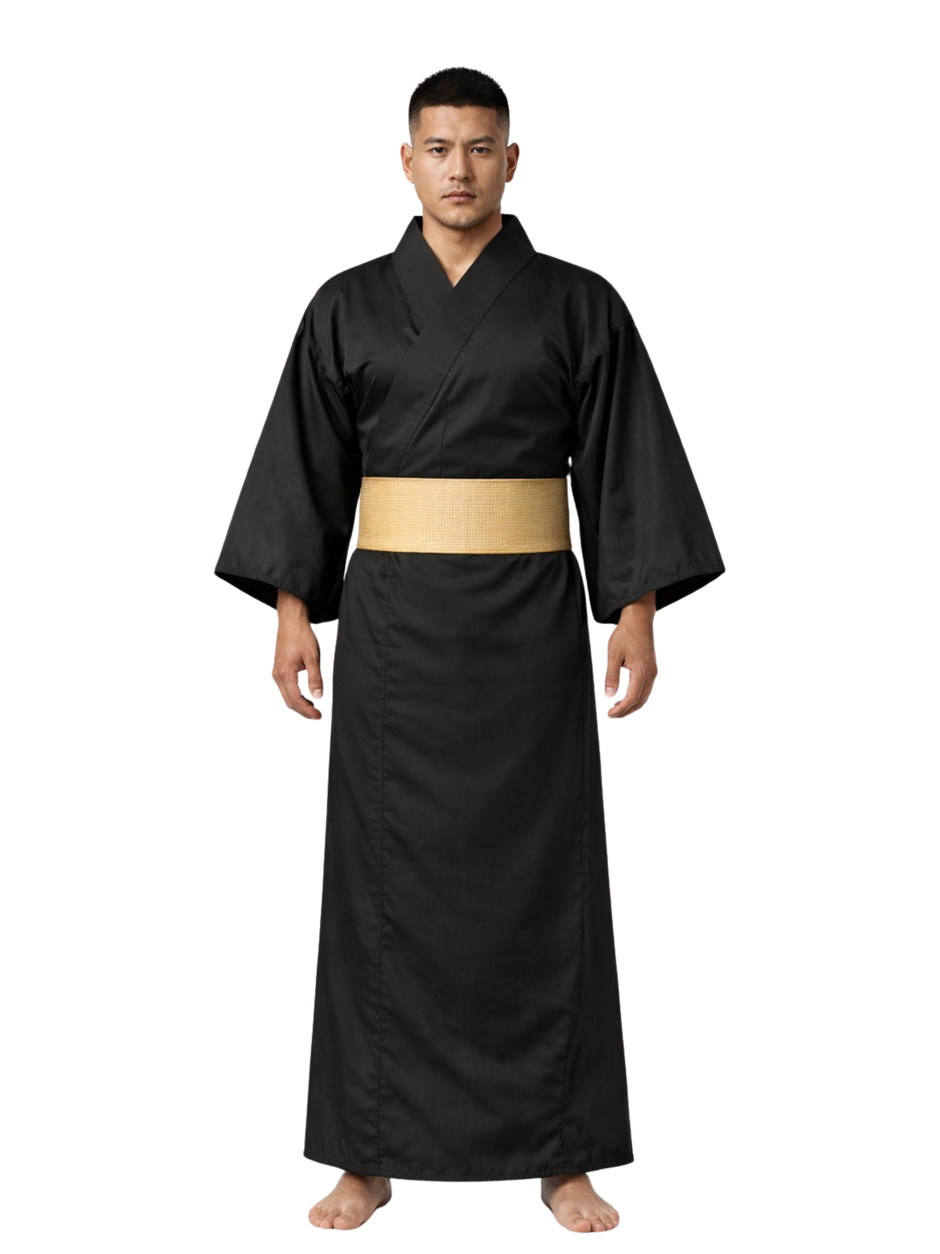 Men’s Japanese Style Kimono Robe Costume with Obi Belt | Full Length Yukata Outfit for Cosplay, Martial Arts, Meditation & Role Play (Royal Blue & Black)