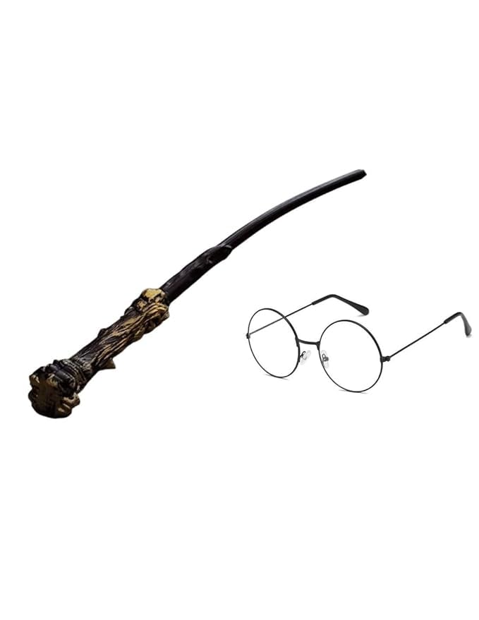 Harry Potter Costume Kit for Kids | Wizard Robe with Magic Wand & Round Glasses | Hogwarts Style Fancy Dress for Boys & Girls | Halloween, Cosplay & Theme Party Outfit