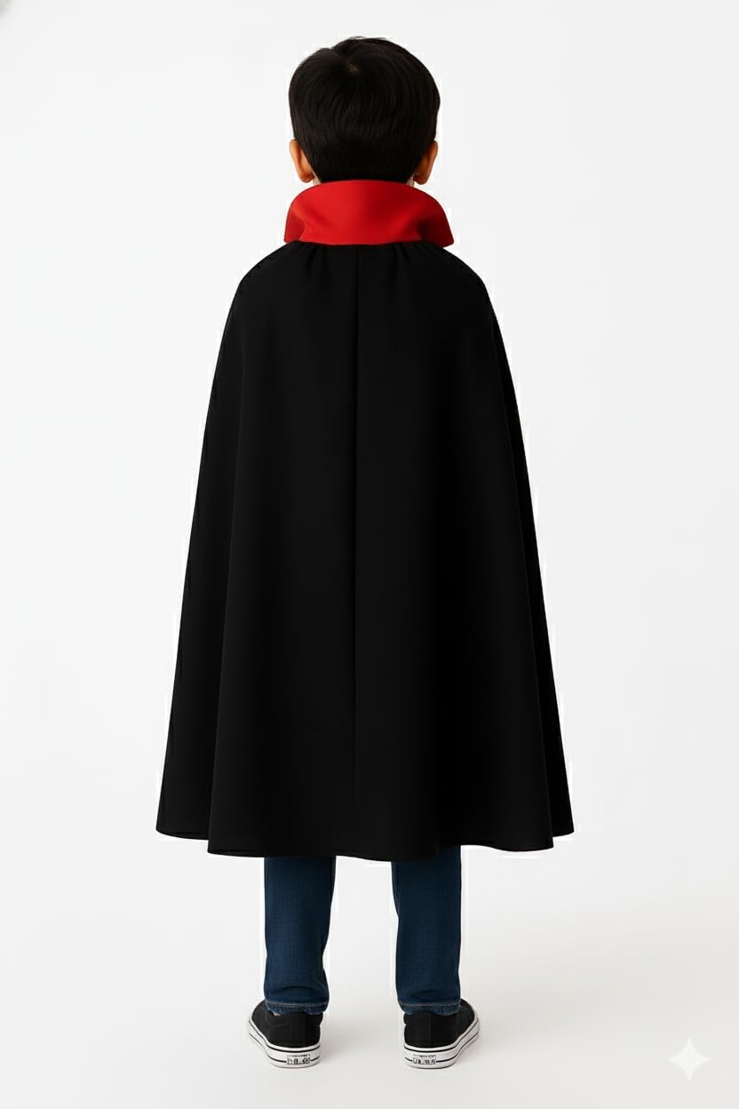 Reversible Halloween Vampire Cape for Kids | 2-in-1 Red & Black Dracula Cloak for Boys & Girls