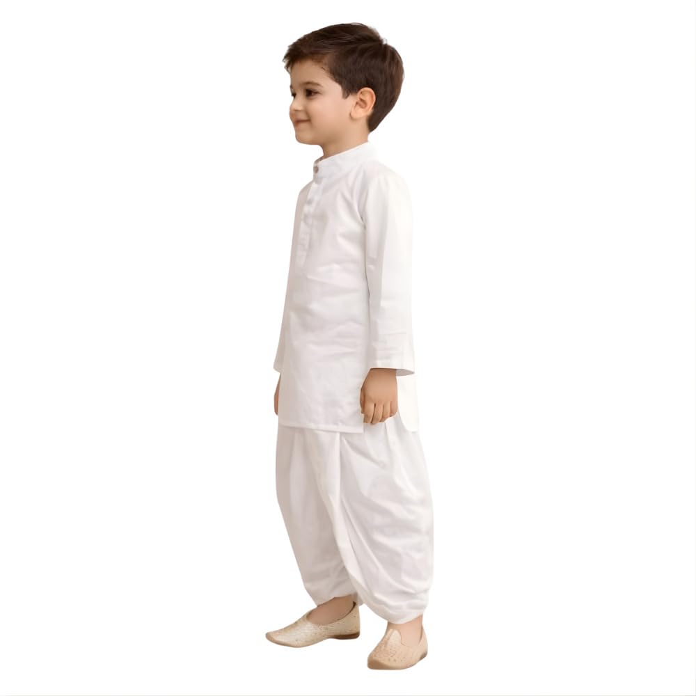 Boys Kurta Pajama Set White | Kids Ethnic Wear Set for Wedding, Festival & Traditional Functions | Cotton Kurta Pyjama Outfit for Boys