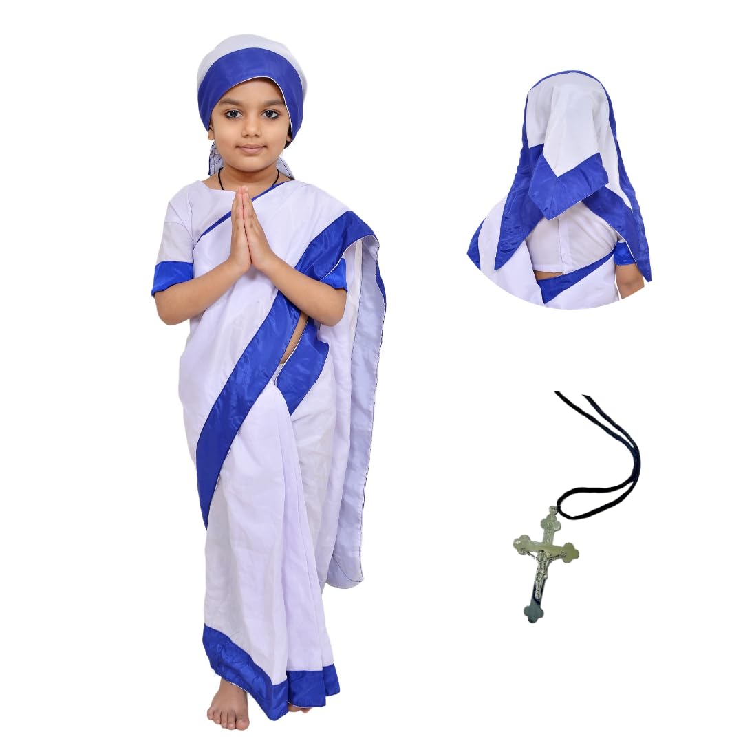Mother Teresa dress for kids ready mate sari with scarf and silver cross