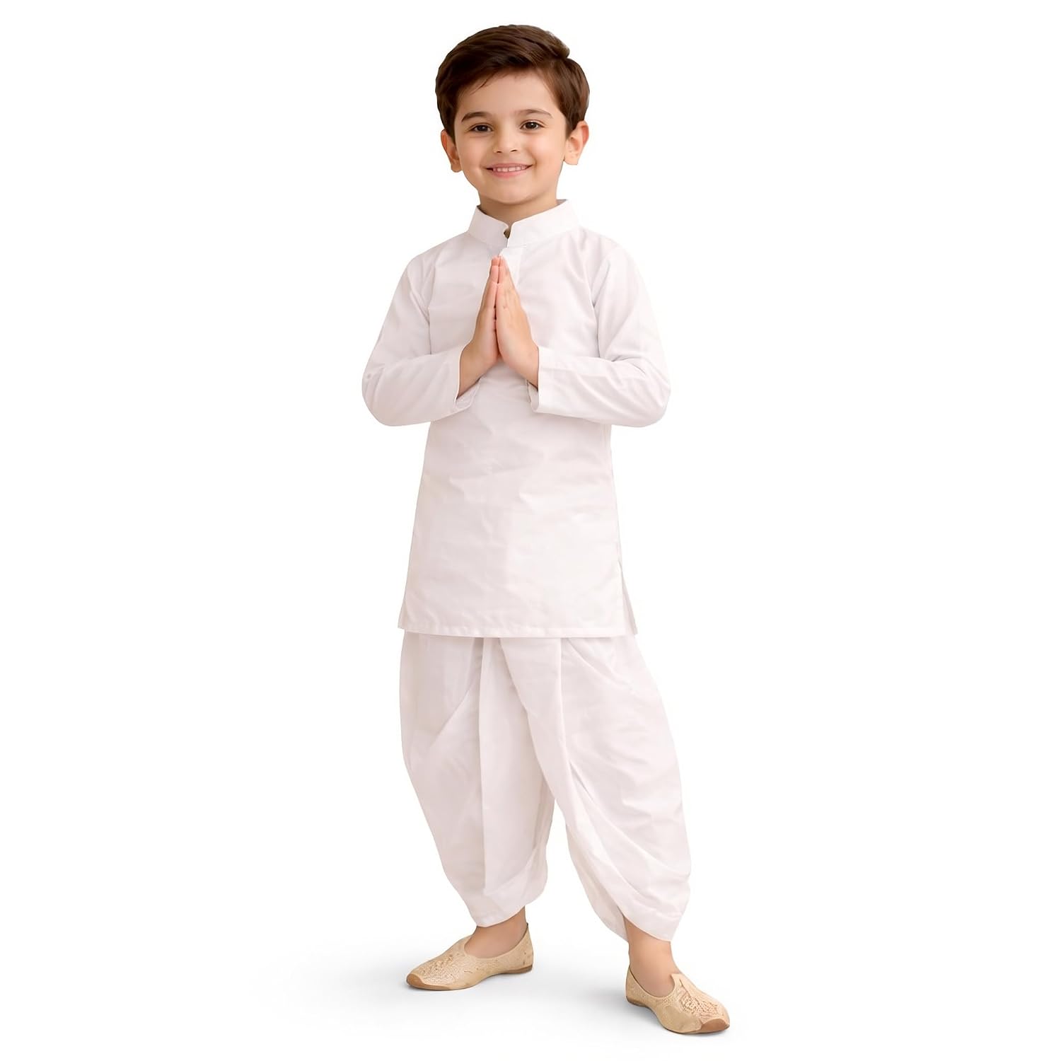 Boys Kurta Pajama Set White | Kids Ethnic Wear Set for Wedding, Festival & Traditional Functions | Cotton Kurta Pyjama Outfit for Boys