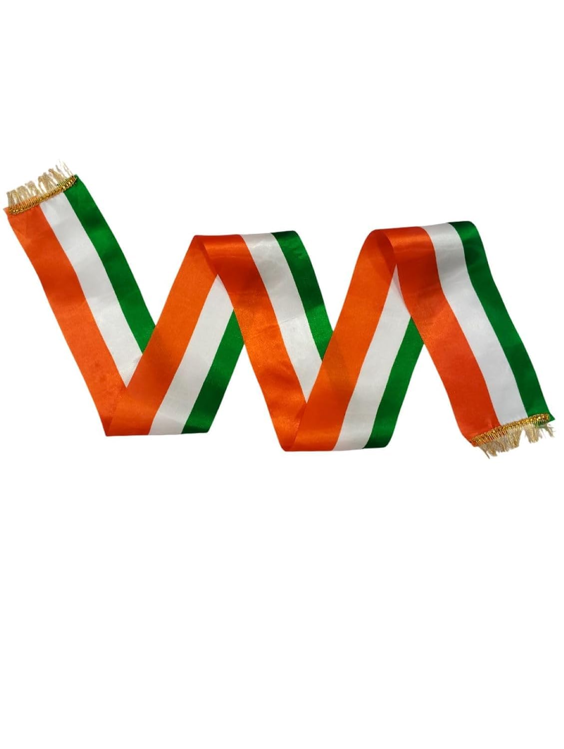 Tiranga Tricolor Sash for Kids & Adults | Indian Flag Tricolour Patta for Independence Day, Republic Day, School Functions, Patriotic Events | Satin Fabric with Golden Fringe