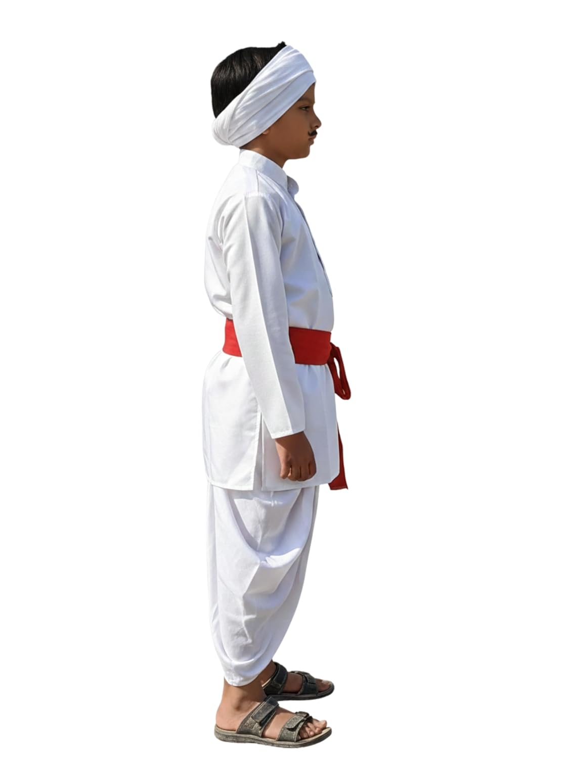 Kids Farmer Costume | Traditional Indian Farmer Dress for Boys | Kurta, Dhoti, Red & White Dupatta, Stick-On Moustache | Fancy Dress for School Functions & Cultural Events