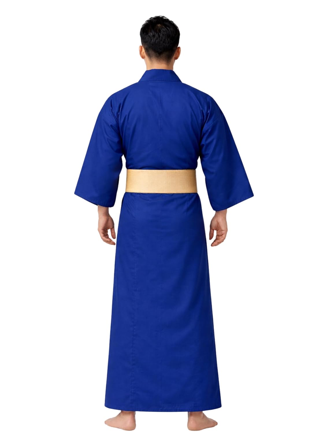 Men’s Japanese Style Kimono Robe Costume with Obi Belt | Full Length Yukata Outfit for Cosplay, Martial Arts, Meditation & Role Play (Royal Blue & Black)