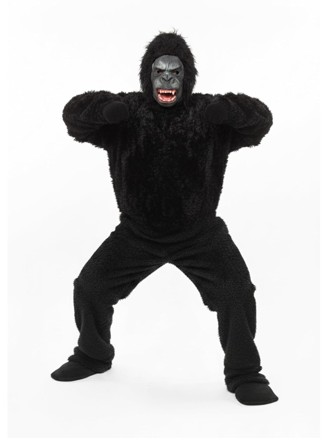 King kong/ Gorilla Costume, Black Furry Full Body Suit with Mask, Hands, Feet for Kids, Adults, Halloween, School Party