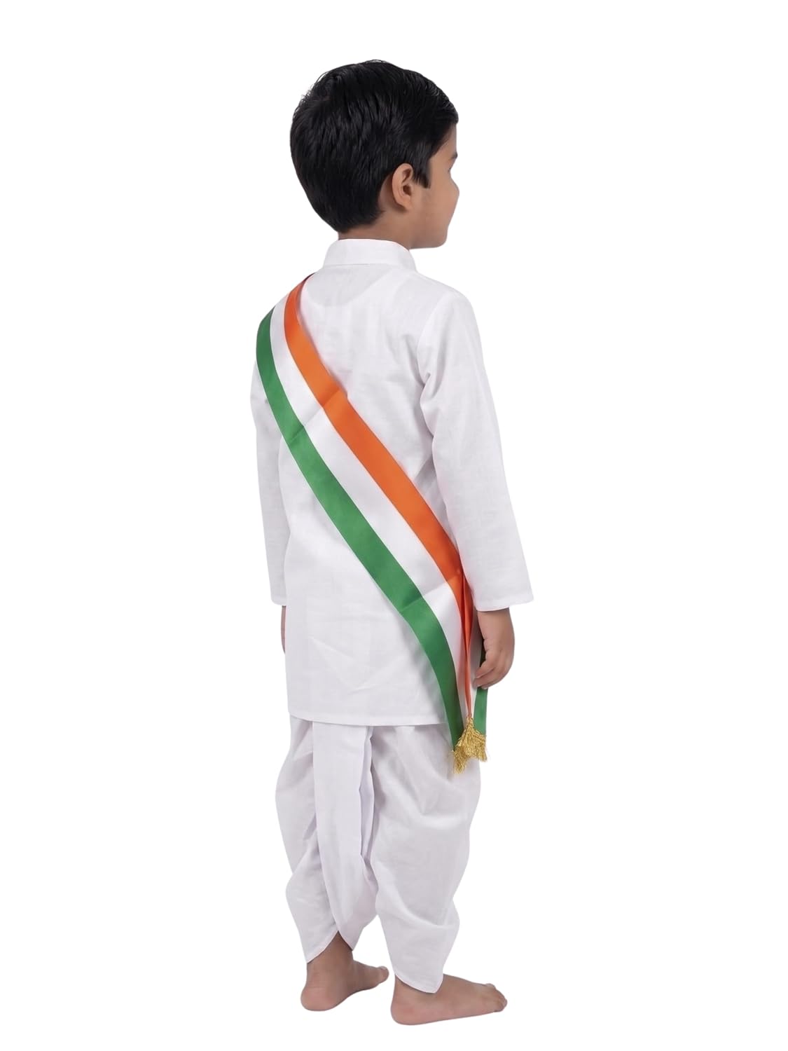 Kids White Kurta Dhoti Set with Tricolor Sash | Indian Patriotic Fancy Dress Costume for Boys | Independence Day, Republic Day, School Function & Cultural Events