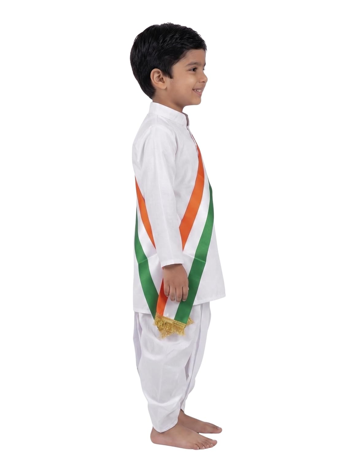 Kids White Kurta Dhoti Set with Tricolor Sash | Indian Patriotic Fancy Dress Costume for Boys | Independence Day, Republic Day, School Function & Cultural Events