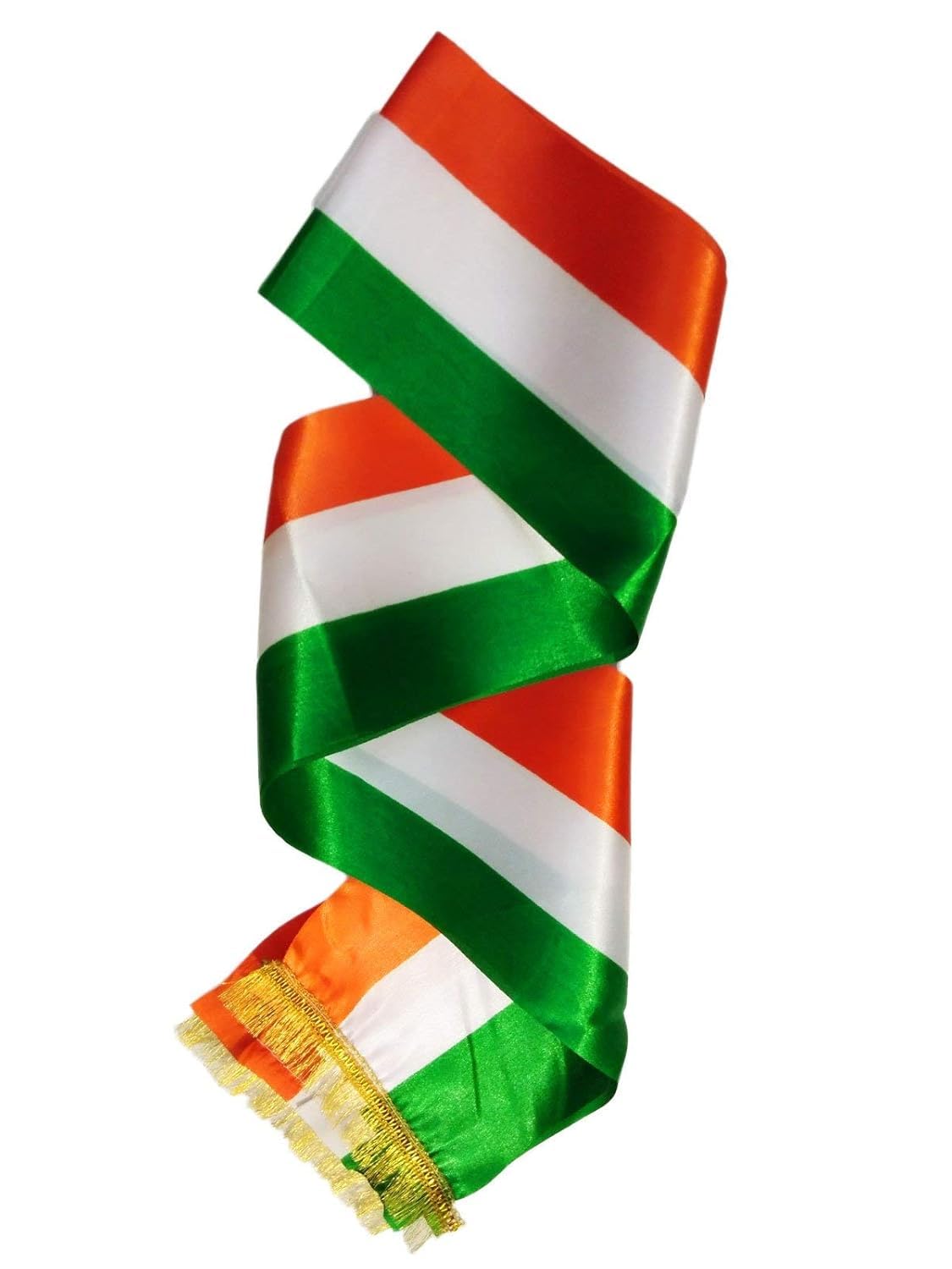 Tiranga Tricolor Sash for Kids & Adults | Indian Flag Tricolour Patta for Independence Day, Republic Day, School Functions, Patriotic Events | Satin Fabric with Golden Fringe