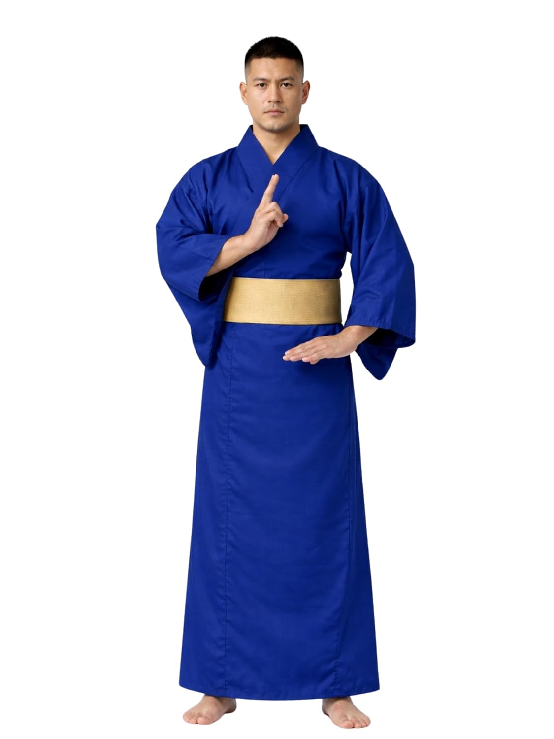 Men’s Japanese Style Kimono Robe Costume with Obi Belt | Full Length Yukata Outfit for Cosplay, Martial Arts, Meditation & Role Play (Royal Blue & Black)