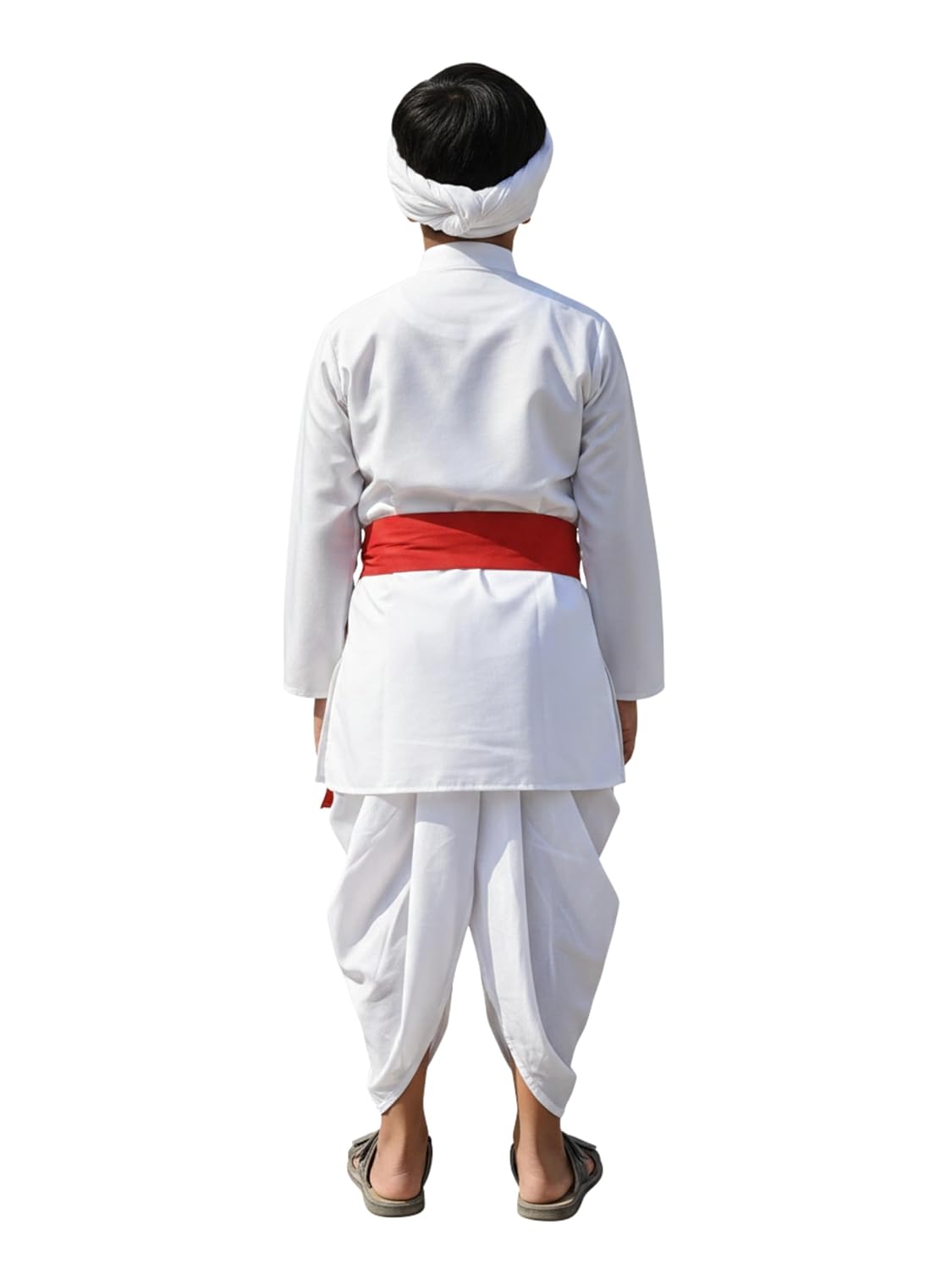 Kids Farmer Costume | Traditional Indian Farmer Dress for Boys | Kurta, Dhoti, Red & White Dupatta, Stick-On Moustache | Fancy Dress for School Functions & Cultural Events