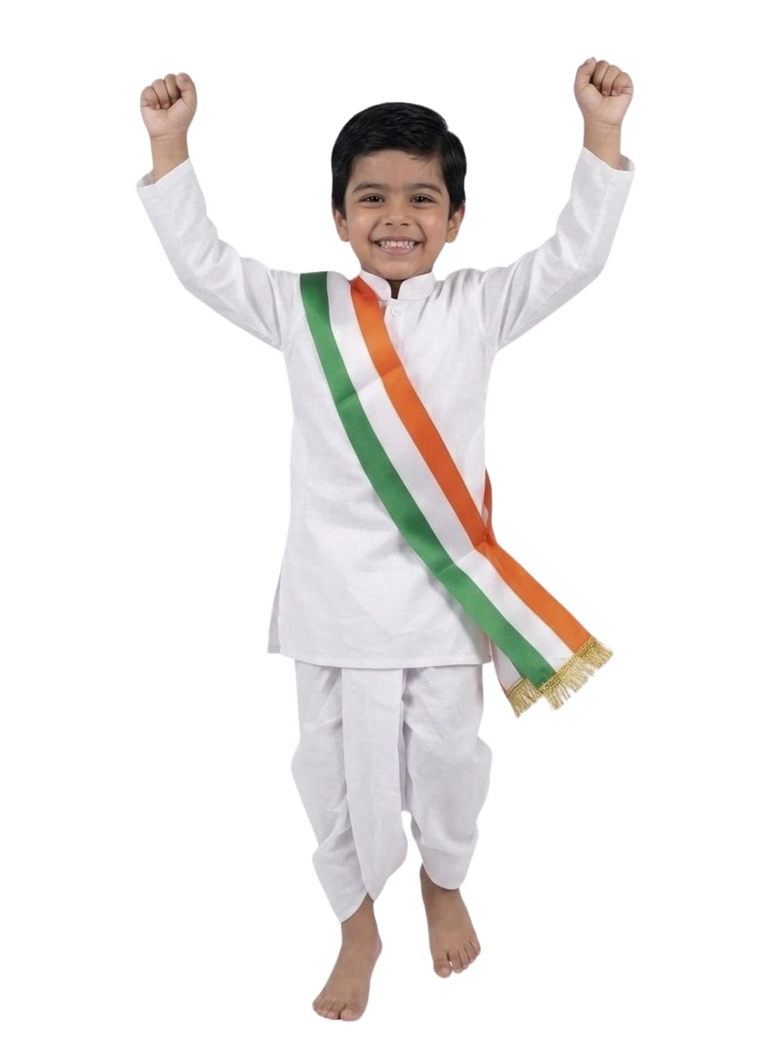 Kids White Kurta Dhoti Set with Tricolor Sash | Indian Patriotic Fancy Dress Costume for Boys | Independence Day, Republic Day, School Function & Cultural Events