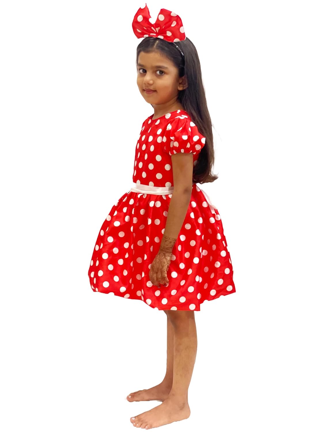 Minnie Mouse Costume Dress for Girls | Red Polka Dot Fancy Dress with Headband