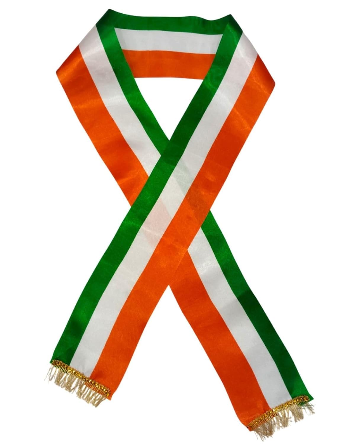 Tiranga Tricolor Sash for Kids & Adults | Indian Flag Tricolour Patta for Independence Day, Republic Day, School Functions, Patriotic Events | Satin Fabric with Golden Fringe
