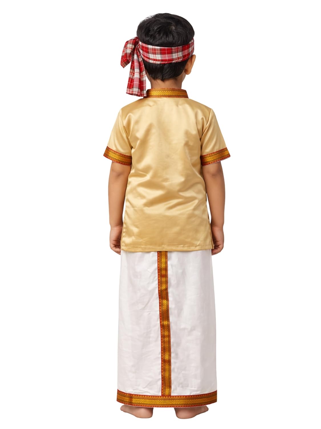 Bihu Costume for Boys, Traditional Assamese Dress, Gold and White Ethnic Wear for Kids