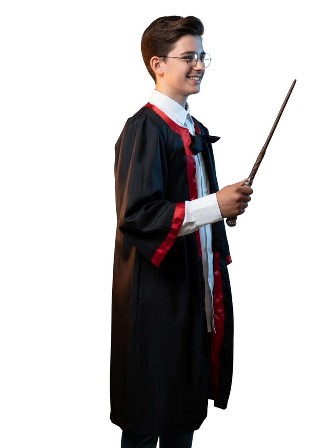 Harry Potter Costume Kit for Kids | Wizard Robe with Magic Wand & Round Glasses | Hogwarts Style Fancy Dress for Boys & Girls | Halloween, Cosplay & Theme Party Outfit