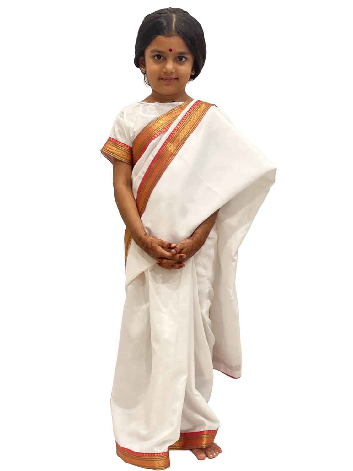 Sarojini Naidu Costume for Girls |White Saree with Border | Freedom Fighter  Outfit
