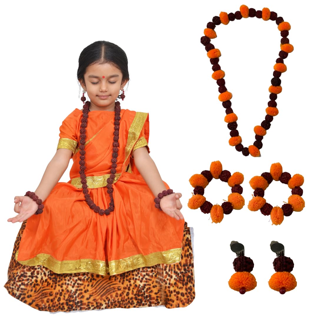 Sita Mata Vanwasi Readymade Saffron Saree with Rudraksh Mala & Accessories