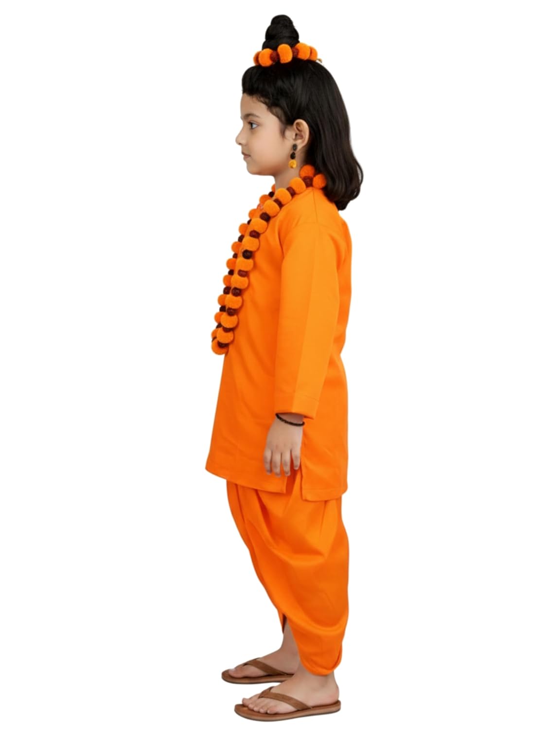 Lord Ram Ji Vanvasi Costume for Kids, Complete Ramayan Character Set with Saffron Dhoti, Kurta, Rudraksha Mala, Earrings, Bracelets & dhanush.