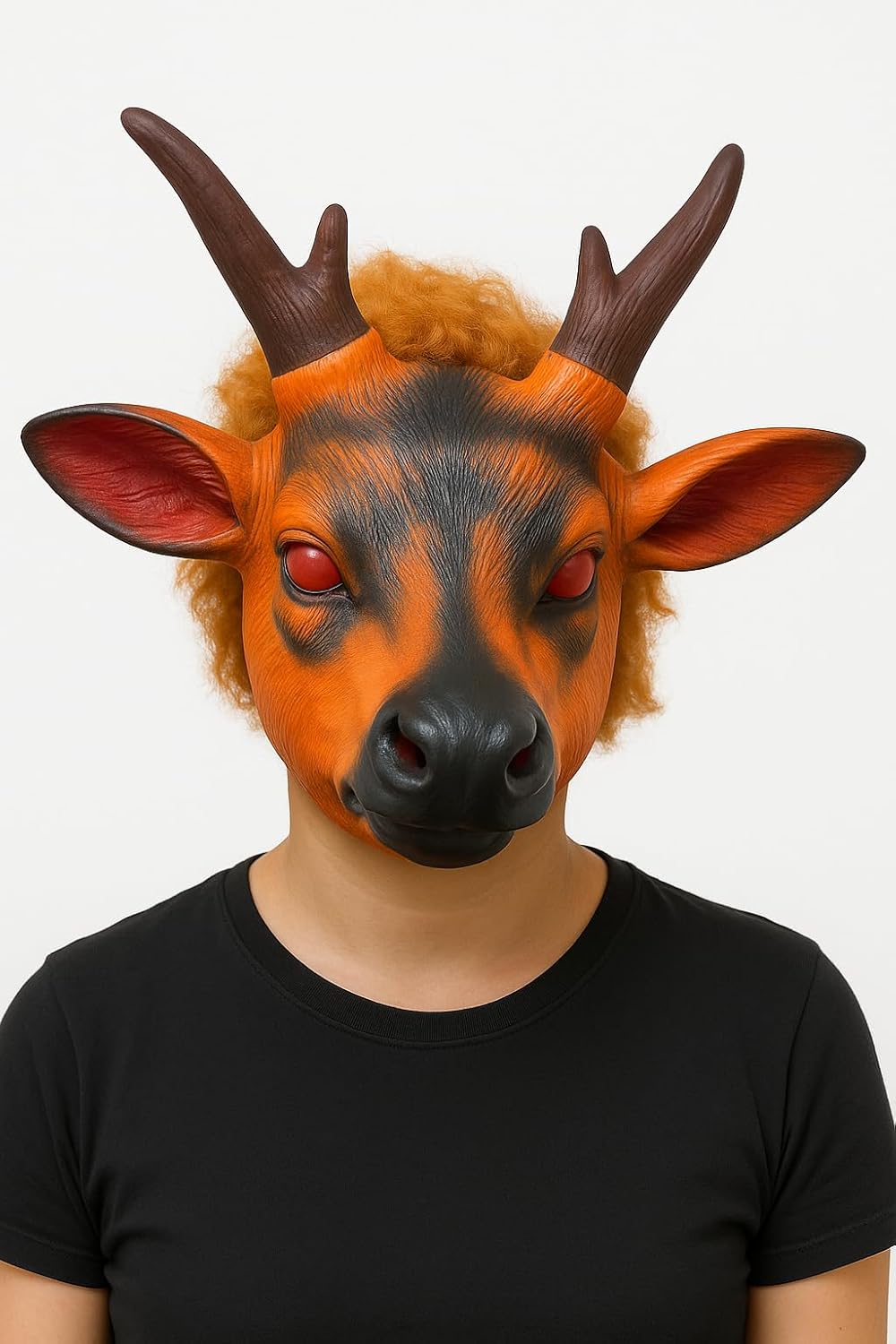 Deer Mask for Kids | Animal Costume Mask with Fluffy Mane & Horns | Fancy Dress Accessory for School Events (Orange)