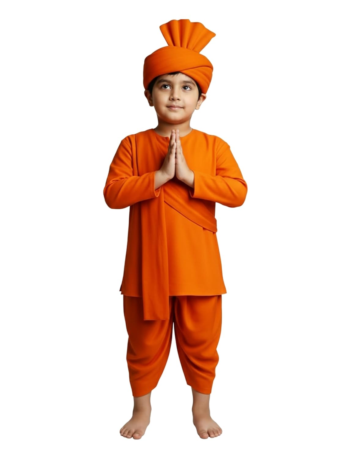 Swami Vivekananda Costume for Kids, Orange Kurta Dhoti Dress with Pagdi, Fancy Dress for Annual Functions, School Events, Independence Day & Cultural Programs