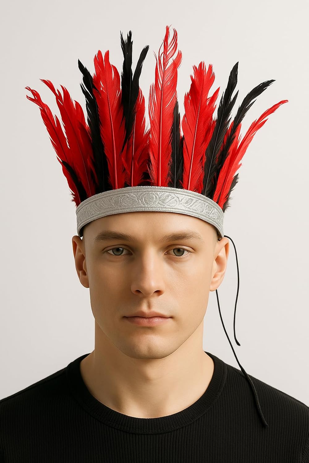 Native Style Feather Headdress, Red and Black feather,Tribal feather headgear Costume Accessory