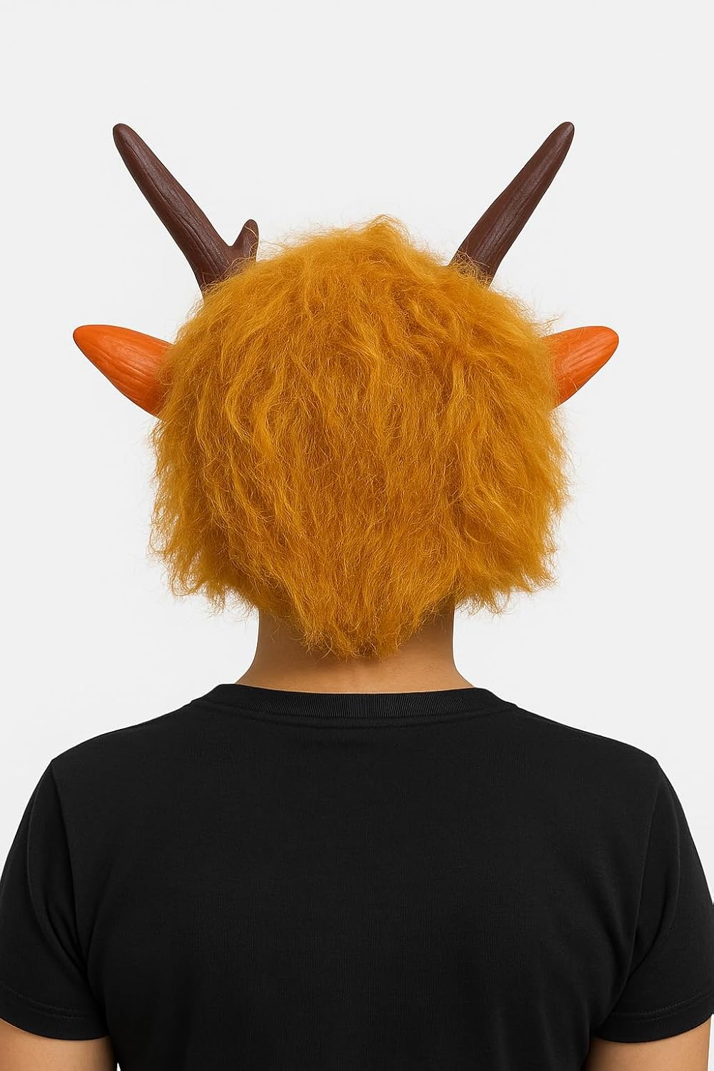 Deer Mask for Kids | Animal Costume Mask with Fluffy Mane & Horns | Fancy Dress Accessory for School Events (Orange)