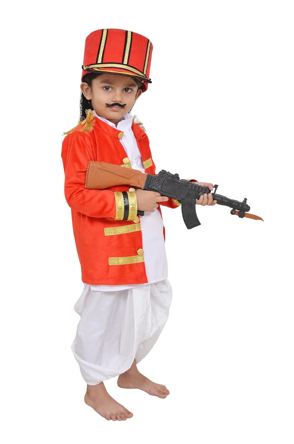 Mangal Pandey Costume for Kids | complete set with Gun, Cap & Mustache